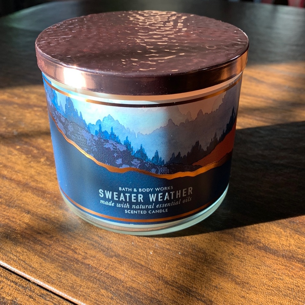 Bath and Body Works “Sweater Weather” 3 wick candle.